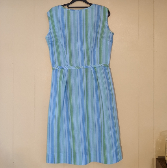 Vintage Dresses & Skirts - Sweet Vintage 60s Blue & Green  Stripes Cotton Summer Dress L